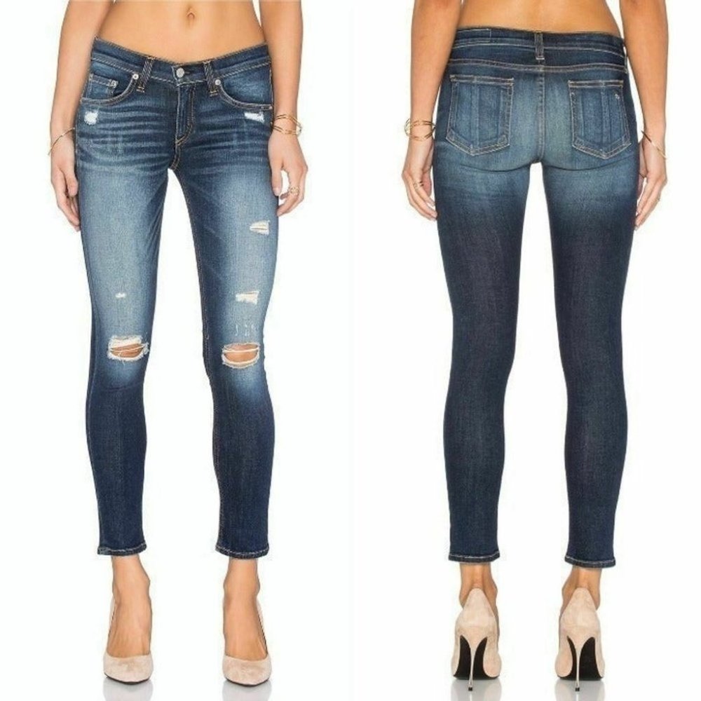 Rag & Bone Capri Destroy Skinny Dark Shredded